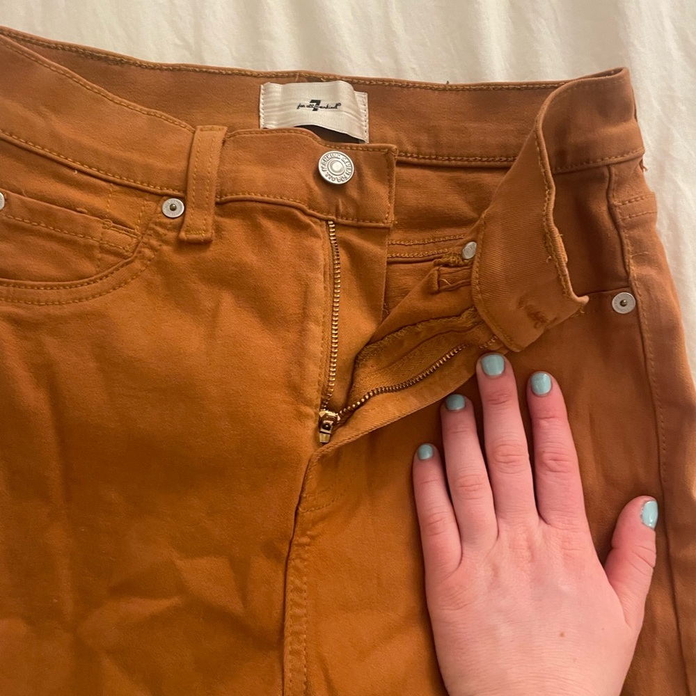 7 For All Mankind High Waist Slim in Coated Brown / Orange / Ginger Size 26 - Picture 3 of 6